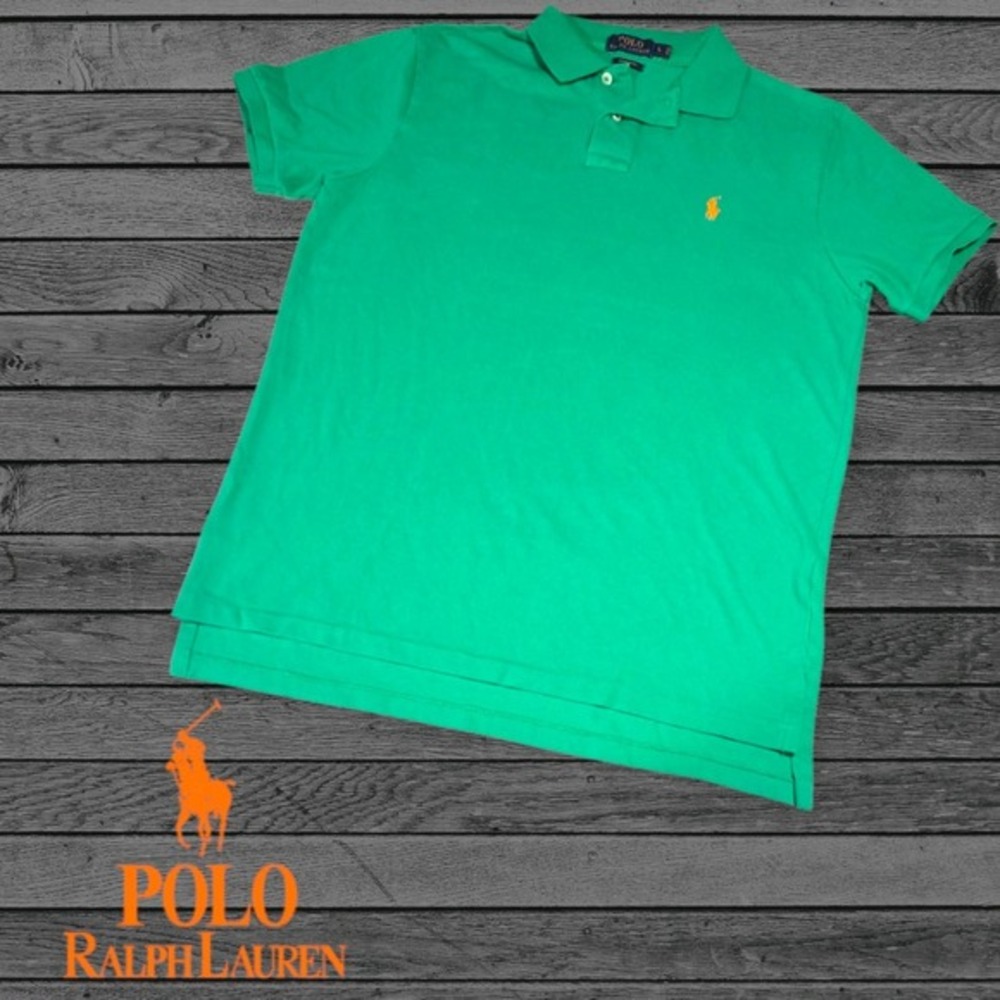 Polo Ralph Lauren Men's Custom Fit Polo Shirt Orange Polo Logo Green L